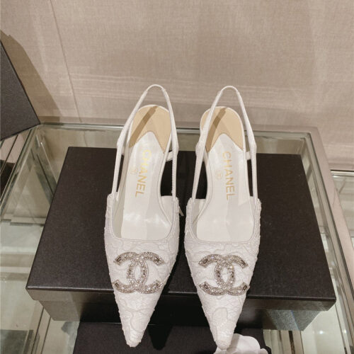 High Quality Luxury Chanel Vintage Lace Heeled Sandals – Style 58918