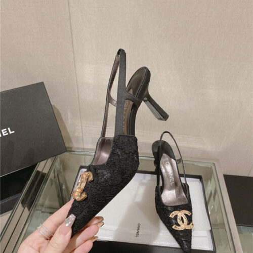 High Quality Luxury Chanel Vintage Lace Heeled Sandals – Style 81510 product detail