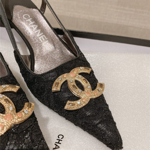 High Quality Luxury Chanel Vintage Lace Heeled Sandals – Style 81510 product detail