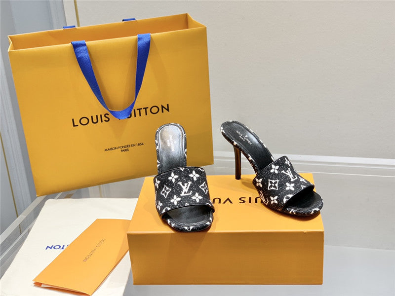 High Quality Luxury Louis Vuitton Monogram High Heel Slippers