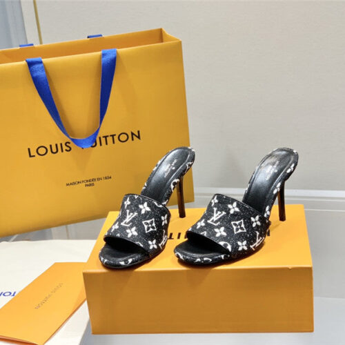 High Quality Luxury Louis Vuitton Monogram High Heel Slippers alternate view