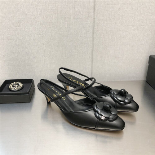 High Quality Luxury Chanel Camellia Square Toe High Heels