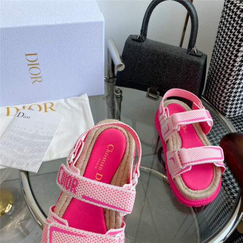 High Quality Luxury Dior Straw Platform Beach Sandals With Velcro product detail
