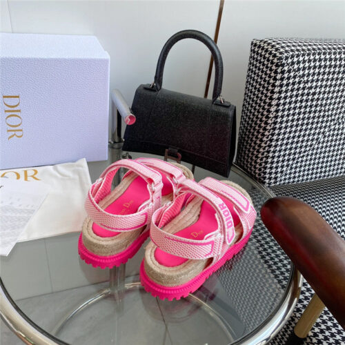 High Quality Luxury Dior Straw Platform Beach Sandals With Velcro product detail