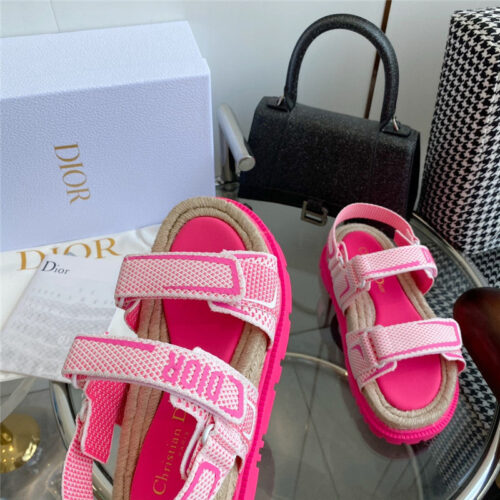 High Quality Luxury Dior Straw Platform Beach Sandals With Velcro product detail