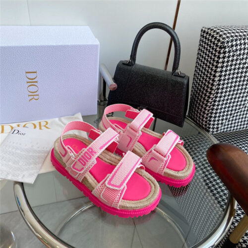 High Quality Luxury Dior Straw Platform Beach Sandals With Velcro product detail