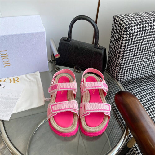 High Quality Luxury Dior Straw Platform Beach Sandals With Velcro product detail