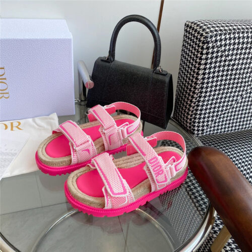 High Quality Luxury Dior Straw Platform Beach Sandals With Velcro