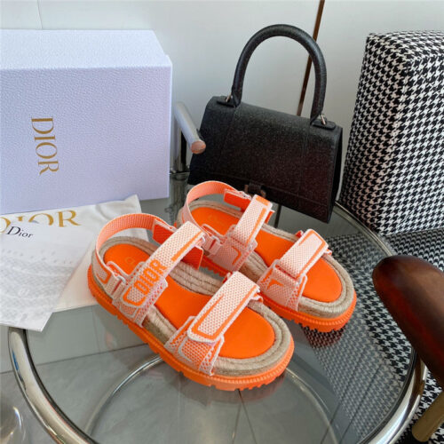 High Quality Luxury Dior Straw Platform Beach Sandals With Velcro – Style 99366 product detail