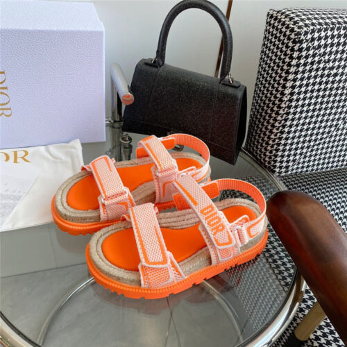 High Quality Luxury Dior Straw Platform Beach Sandals With Velcro – Style 99366
