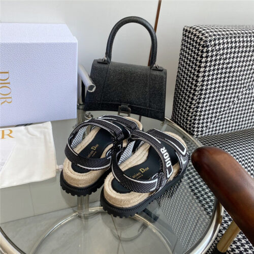 High Quality Luxury Dior Straw Platform Beach Sandals With Velcro – Style 92582 product detail
