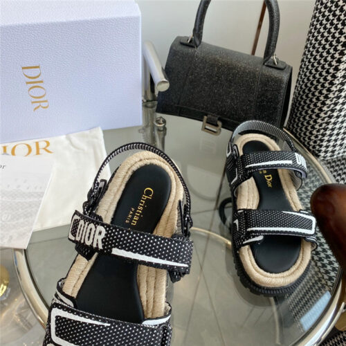 High Quality Luxury Dior Straw Platform Beach Sandals With Velcro – Style 92582 product detail