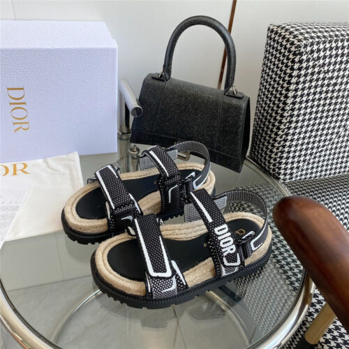 High Quality Luxury Dior Straw Platform Beach Sandals With Velcro – Style 92582