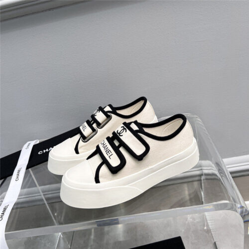 High Quality Luxury Chanel Velcro White Sneakers – Style 90054 alternate view