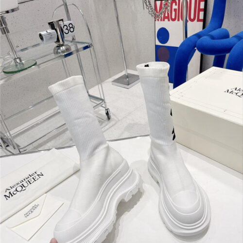 High Quality Luxury Alexander McQueen Graffiti Knit Sock Boots – Style 85251 alternate view