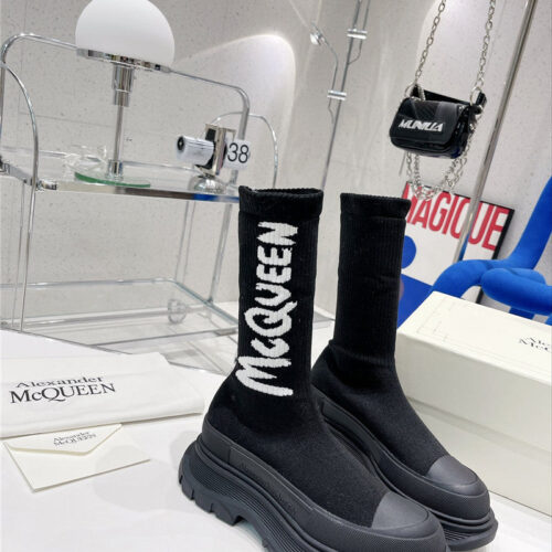 High Quality Luxury Alexander McQueen Graffiti Knit Sock Boots – Style 52483