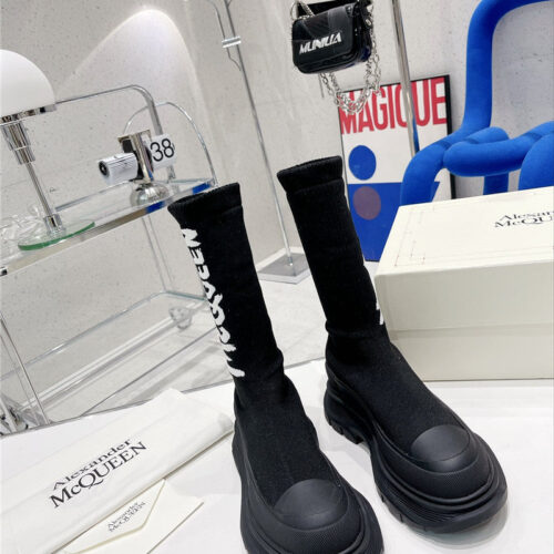 High Quality Luxury Alexander McQueen Graffiti Knit Sock Boots – Style 52483 alternate view
