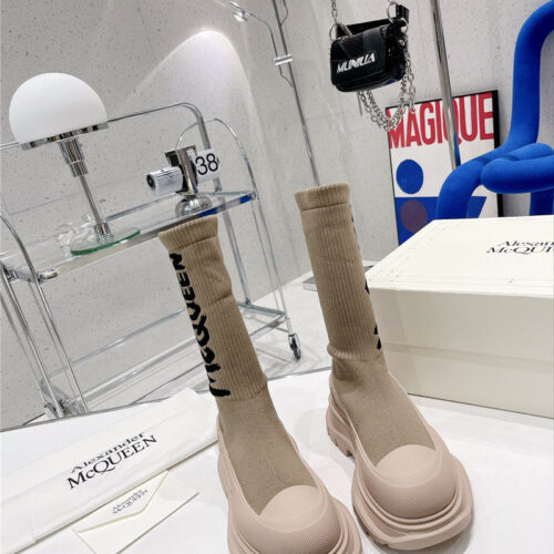 High Quality Luxury Alexander McQueen Graffiti Knit Sock Boots alternate view