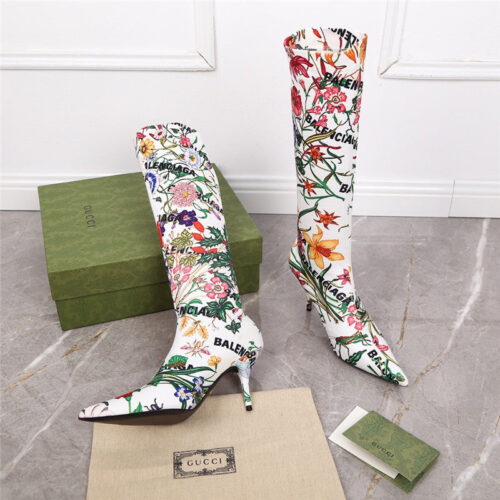 High Quality Luxury Balenciaga Floral Print Long Boots alternate view