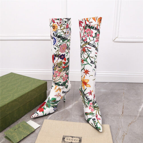 High Quality Luxury Balenciaga Floral Print Long Boots