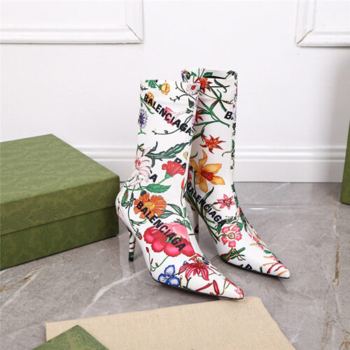High Quality Luxury Balenciaga Floral Print Ankle Boots