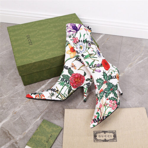 High Quality Luxury Balenciaga Floral Print Ankle Boots product detail