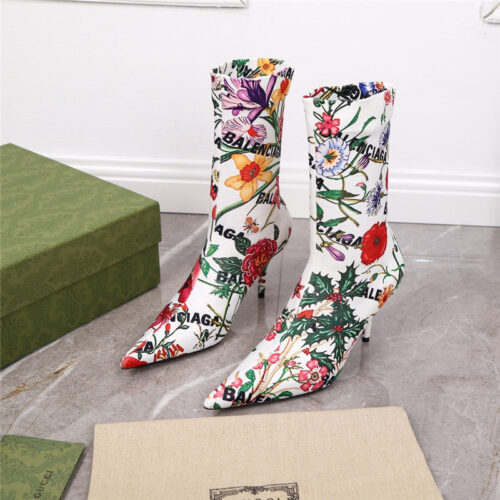 High Quality Luxury Balenciaga Floral Print Ankle Boots alternate view