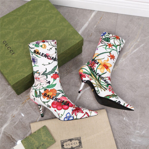 High Quality Luxury Balenciaga Floral Print Ankle Boots product detail