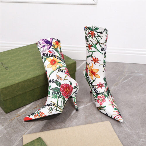High Quality Luxury Balenciaga Floral Print Ankle Boots product detail