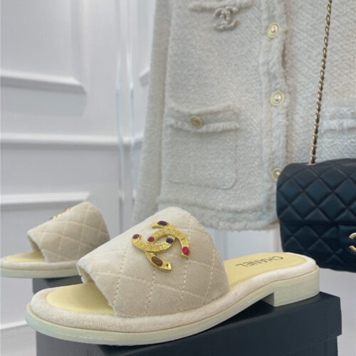 High Quality Luxury Chanel Embroidered Logo Slippers – Style 39462 product detail