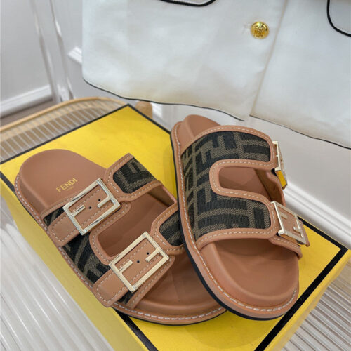High Quality Luxury Fendi FF Logo Plaque Sandals