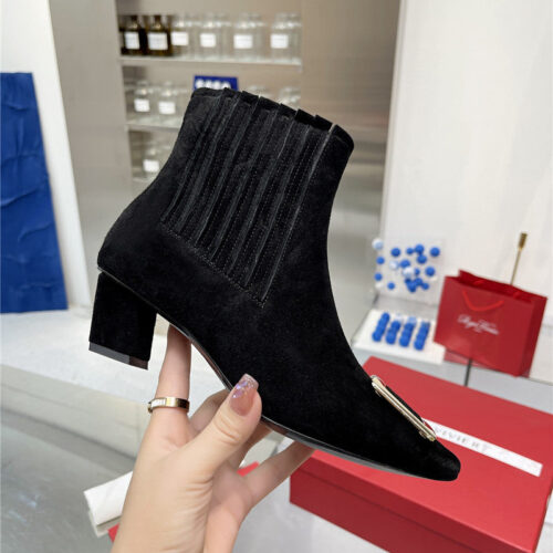 High Quality Luxury Roger Vivier Metal Square Buckle Ankle Boots – Style 27508 product detail