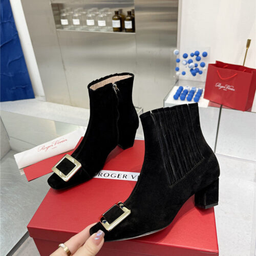 High Quality Luxury Roger Vivier Metal Square Buckle Ankle Boots – Style 27508 product detail