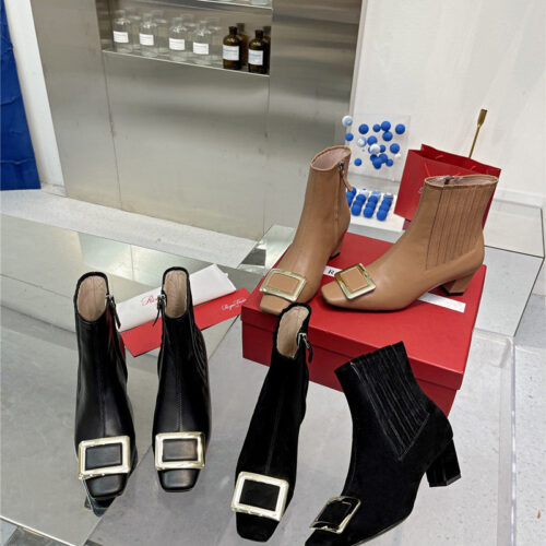 High Quality Luxury Roger Vivier Metal Square Buckle Ankle Boots – Style 27508 product detail