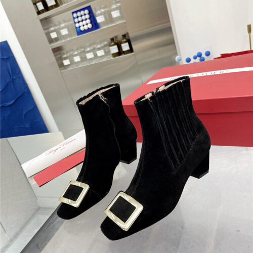 High Quality Luxury Roger Vivier Metal Square Buckle Ankle Boots – Style 27508 product detail