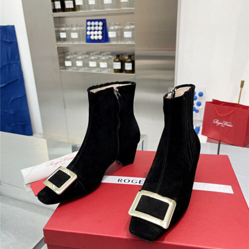 High Quality Luxury Roger Vivier Metal Square Buckle Ankle Boots – Style 27508 alternate view