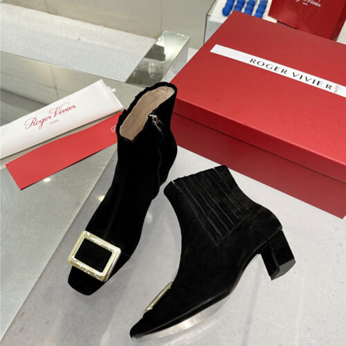 High Quality Luxury Roger Vivier Metal Square Buckle Ankle Boots – Style 27508 product detail