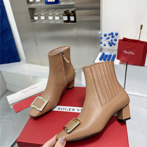 High Quality Luxury Roger Vivier Metal Square Buckle Ankle Boots – Style 29204 product detail