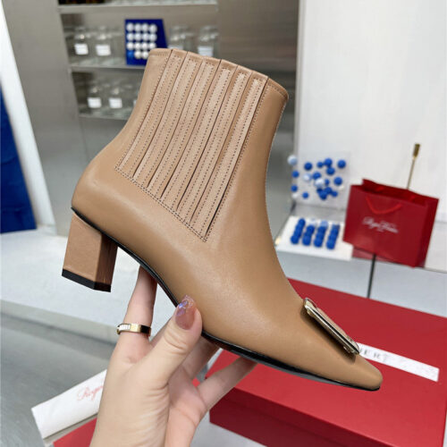 High Quality Luxury Roger Vivier Metal Square Buckle Ankle Boots – Style 29204 product detail