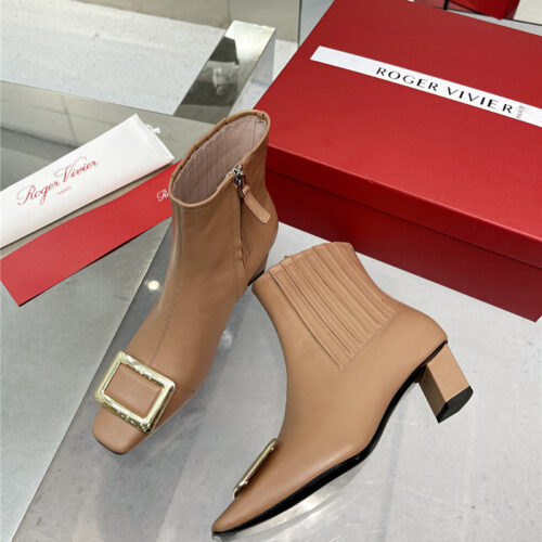 High Quality Luxury Roger Vivier Metal Square Buckle Ankle Boots – Style 29204 product detail