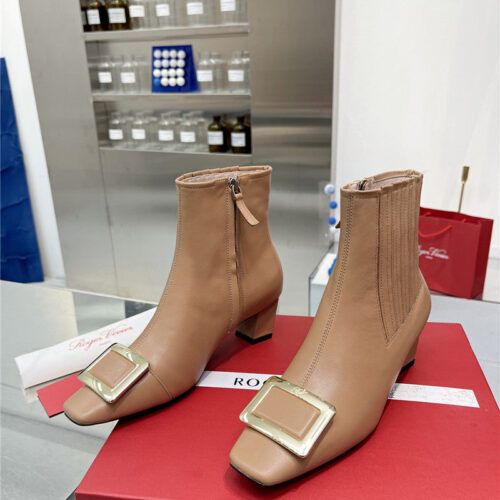 High Quality Luxury Roger Vivier Metal Square Buckle Ankle Boots – Style 29204 alternate view