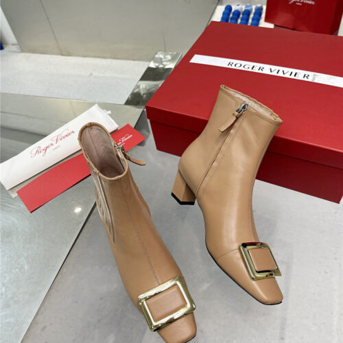 High Quality Luxury Roger Vivier Metal Square Buckle Ankle Boots – Style 29204 product detail