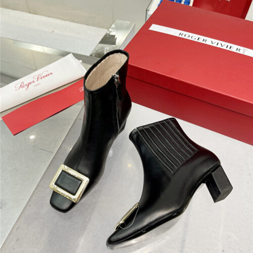 High Quality Luxury Roger Vivier Metal Square Buckle Ankle Boots – Style 98132 product detail