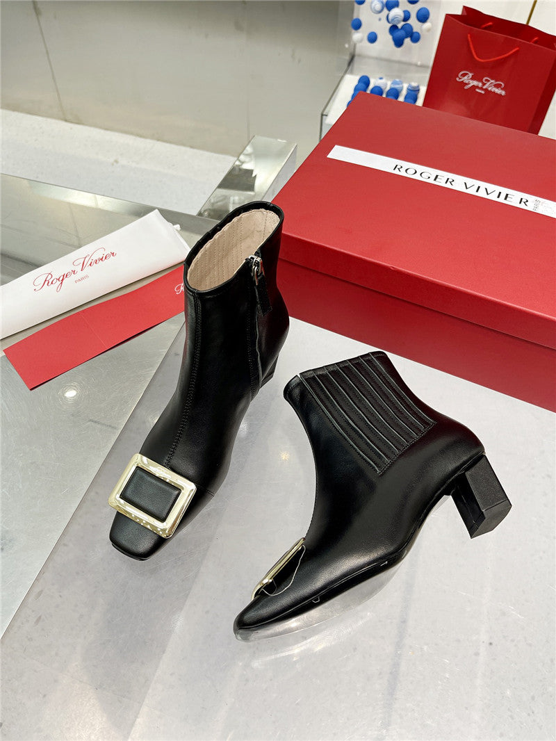 High Quality Luxury Roger Vivier Metal Square Buckle Ankle Boots – Style 98132 product detail