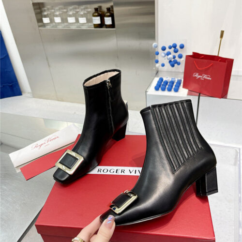 High Quality Luxury Roger Vivier Metal Square Buckle Ankle Boots – Style 98132 alternate view