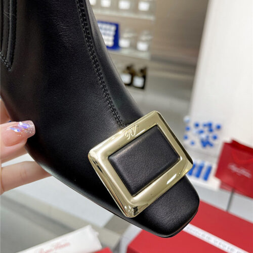 High Quality Luxury Roger Vivier Metal Square Buckle Ankle Boots – Style 98132 product detail