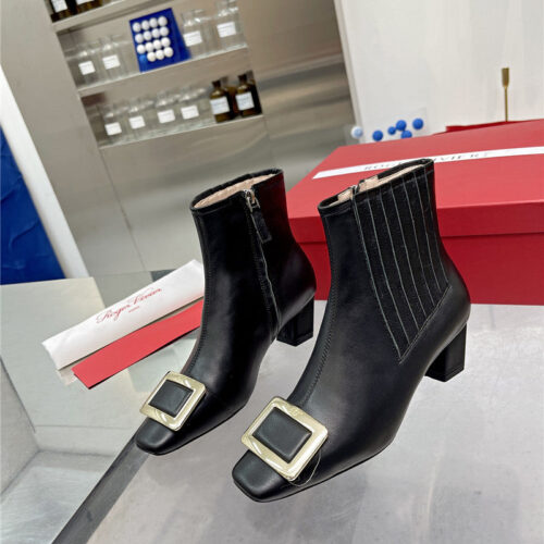High Quality Luxury Roger Vivier Metal Square Buckle Ankle Boots – Style 98132 product detail