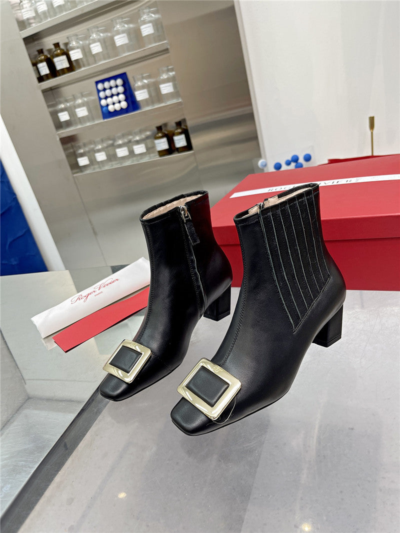 High Quality Luxury Roger Vivier Metal Square Buckle Ankle Boots – Style 98132 product detail