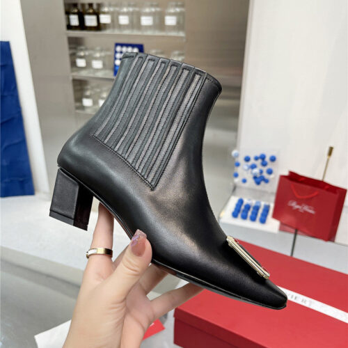 High Quality Luxury Roger Vivier Metal Square Buckle Ankle Boots – Style 98132 product detail
