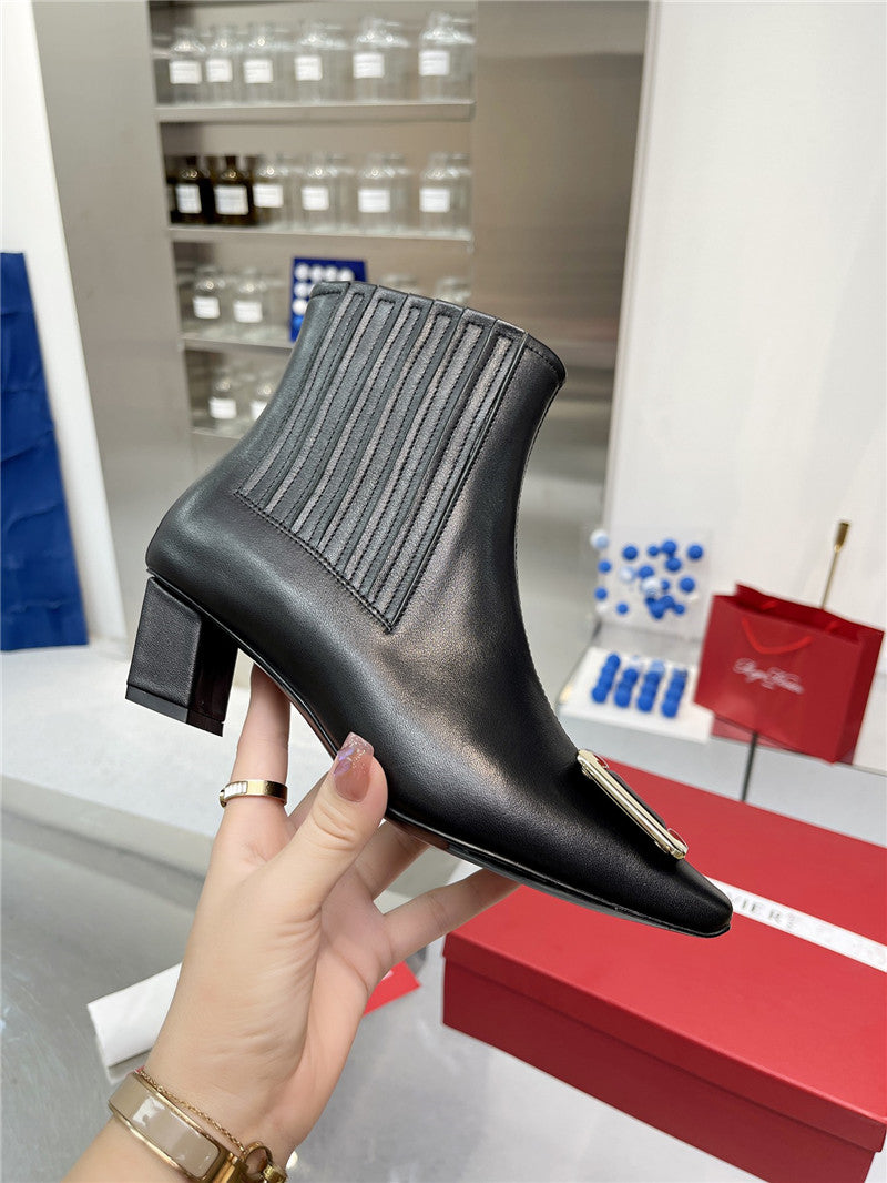 High Quality Luxury Roger Vivier Metal Square Buckle Ankle Boots – Style 98132 product detail